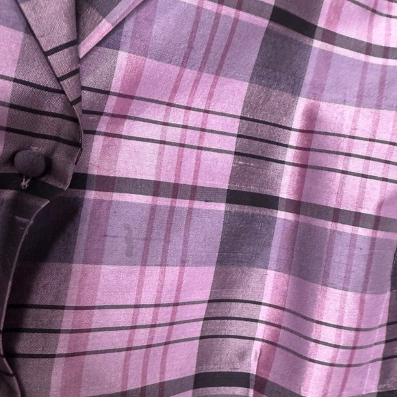 Vintage 1990s Ann Taylor Plaid Silk Button Down Purple & Pink Blouse - Picture 9 of 10